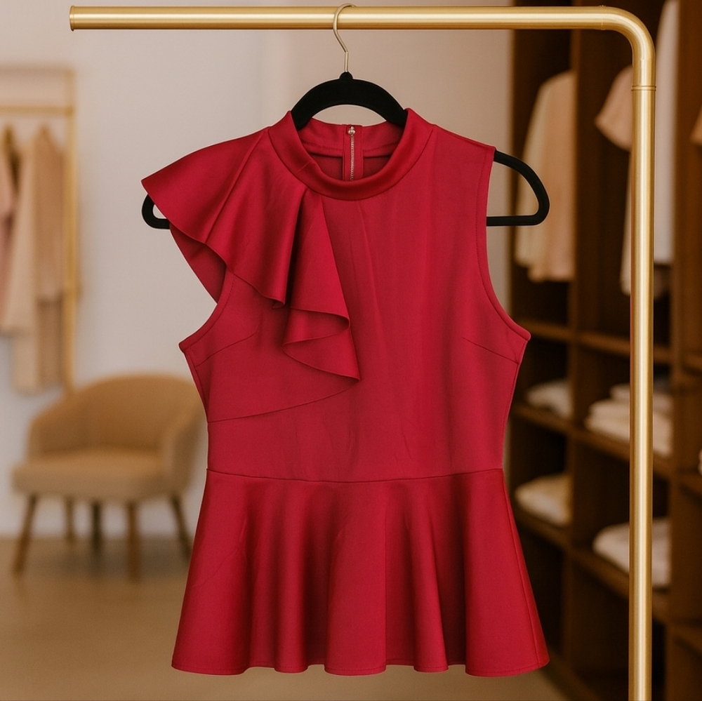 Burgundy Sleeveless Peplum Top